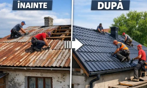 tigla metalica peste tabla veche inainte si dupa montaj