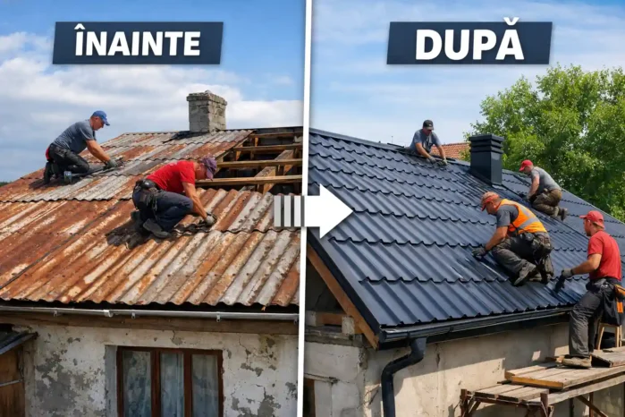 tigla metalica peste tabla veche inainte si dupa montaj