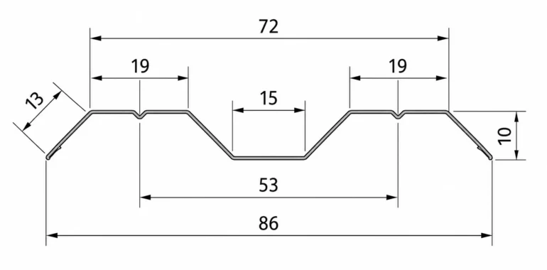 Profil tehnic șipcă metalică gard Y109 cu rigidizare bivalentă și cute trapezoidale