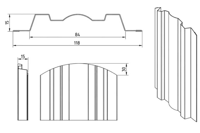 Șipcă metalică verticală Y115 rotund Caretta pentru garduri moderne din tablă zincată vopsită